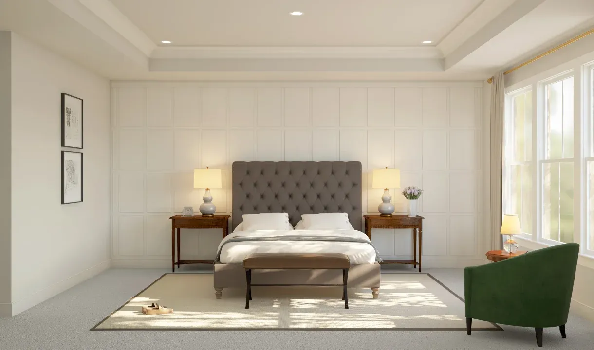 Primary suite with decorative feature wall