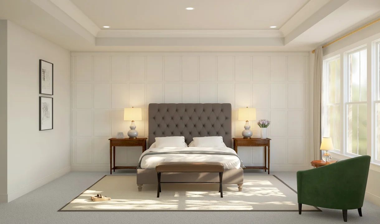 Primary suite with decorative feature wall