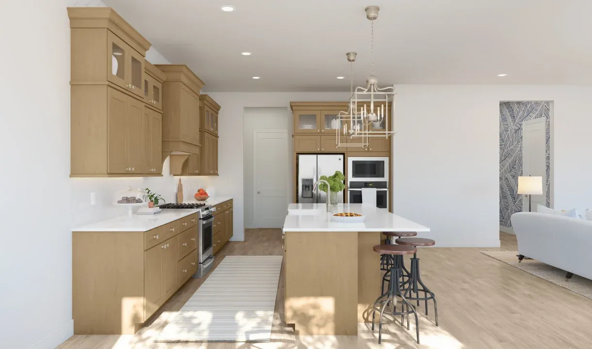Kitchen with quartz island and countertop
