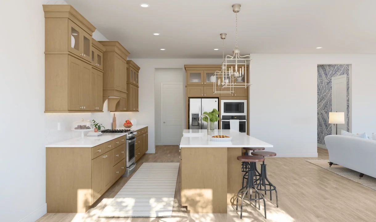 Kitchen with quartz island and countertop