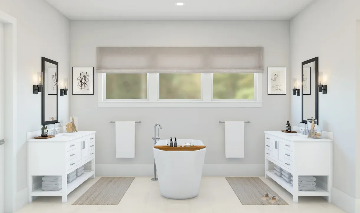 Primary bath with dual vanities and freestanding tub