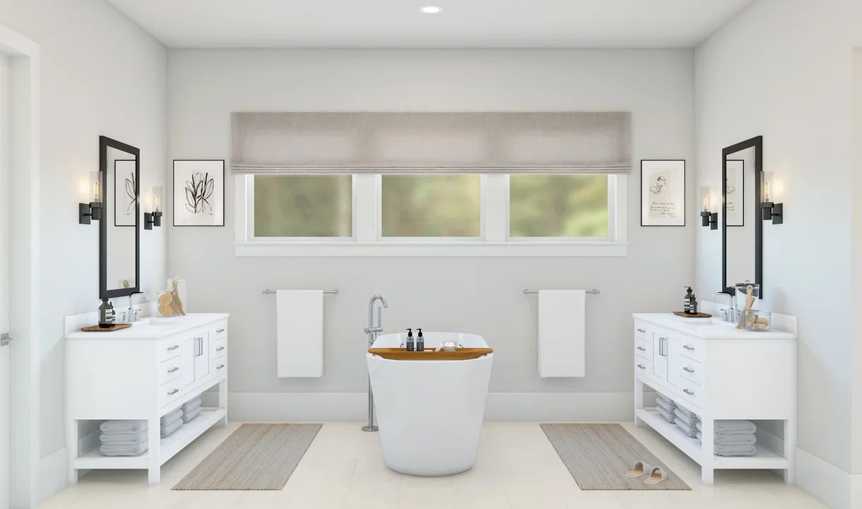 Primary bath with dual vanities and freestanding tub