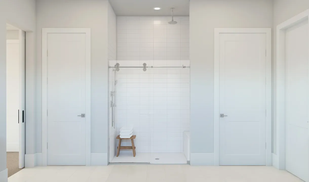 Primary bath with glass shower enclosure