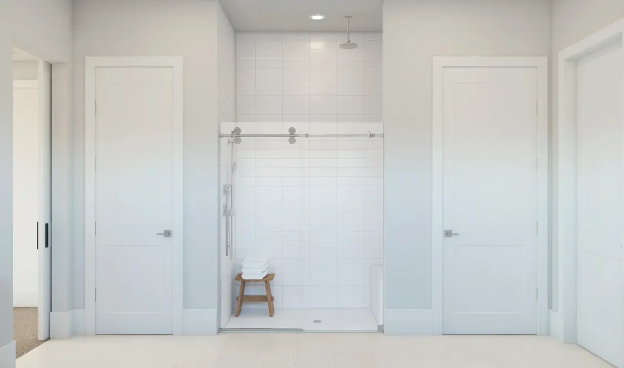 Primary bath with glass shower enclosure