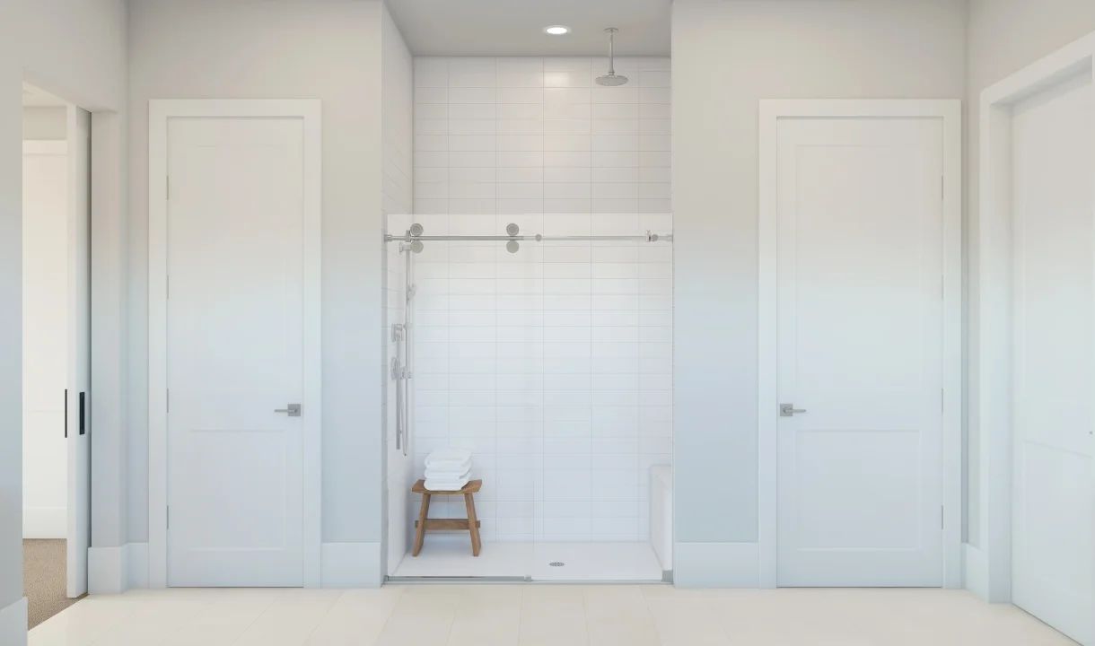 Primary bath with glass shower enclosure