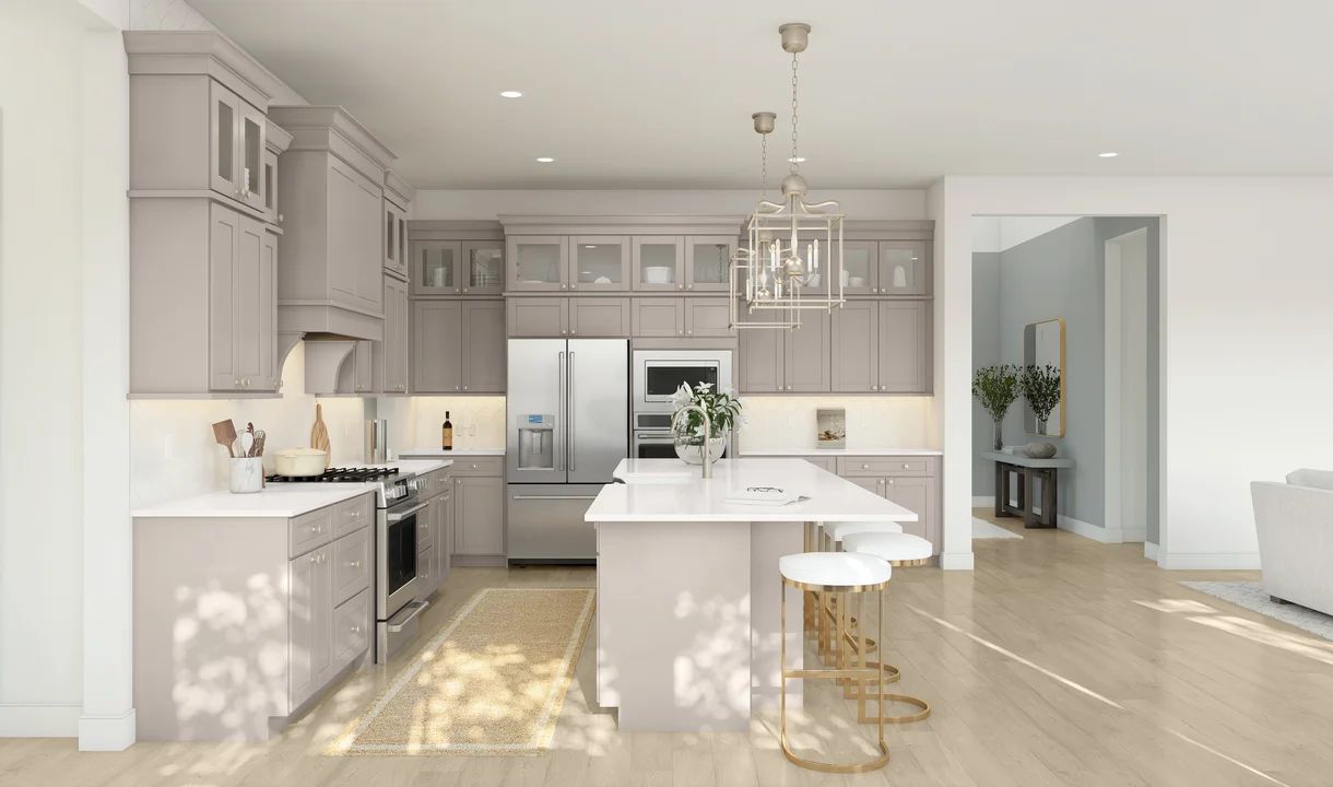 Kitchen with island and quartz countertops