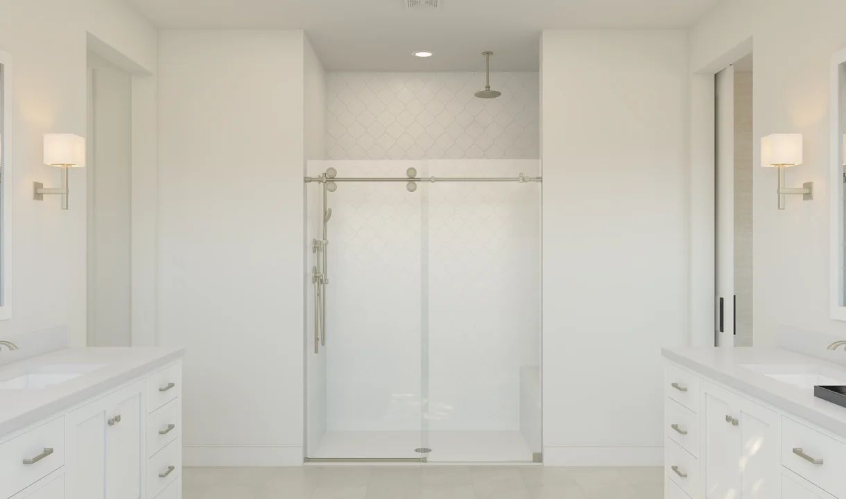 Primary bath with glass shower glass enclosure