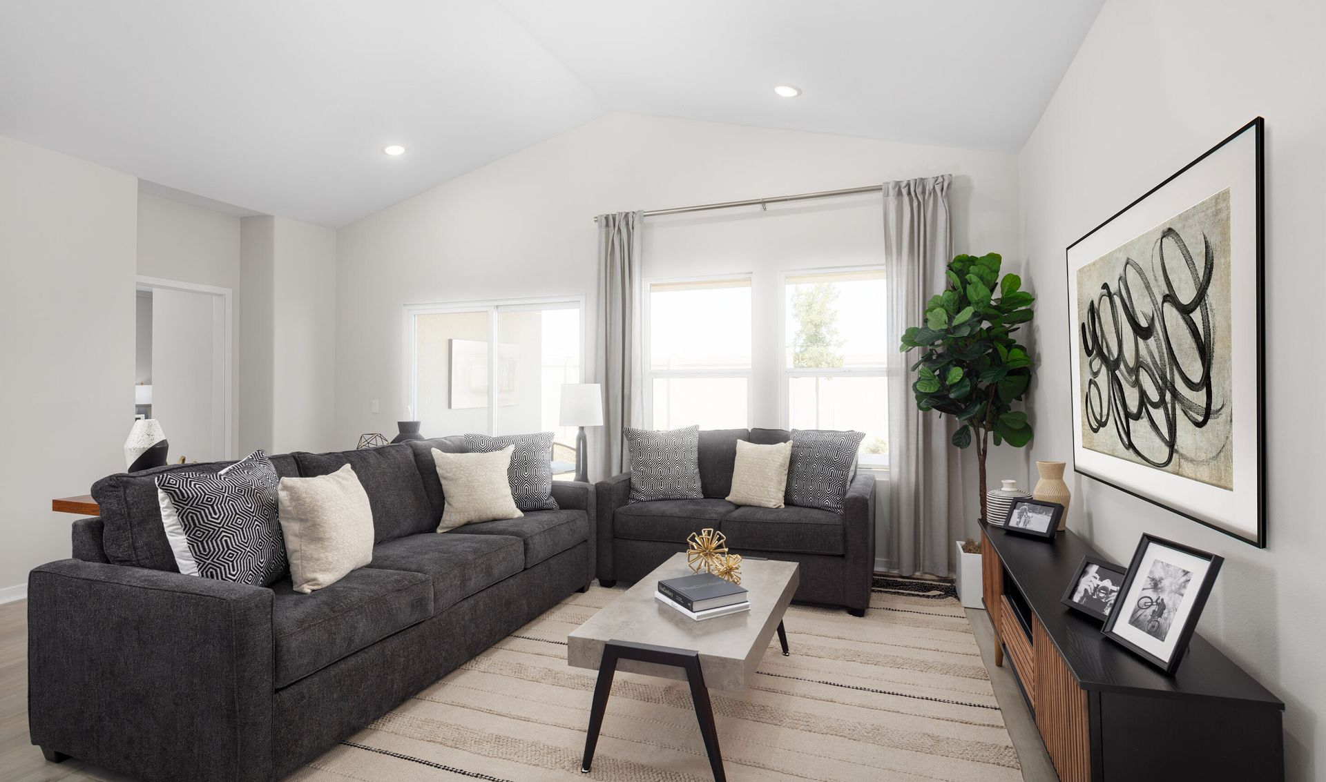 Great room with vaulted ceiling