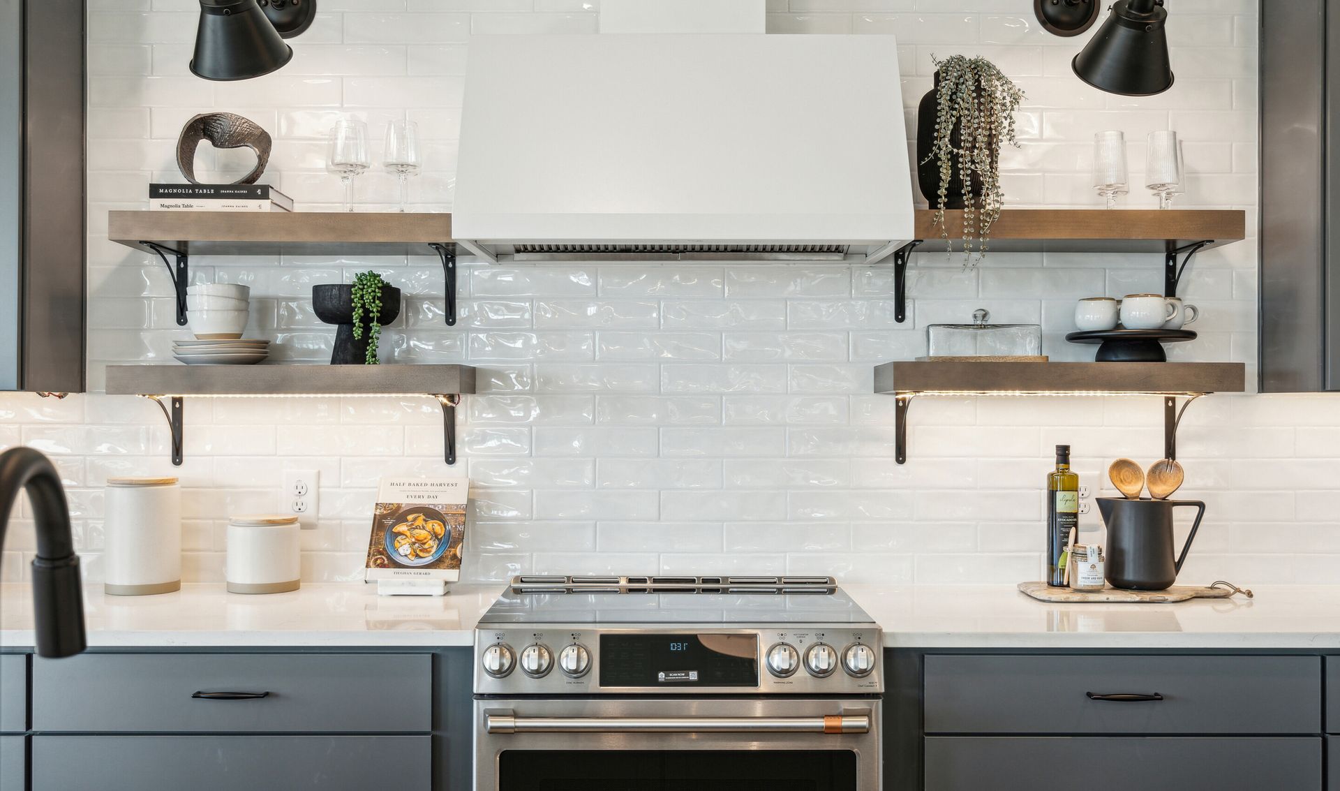 Kitchen with full-height tile backsplash