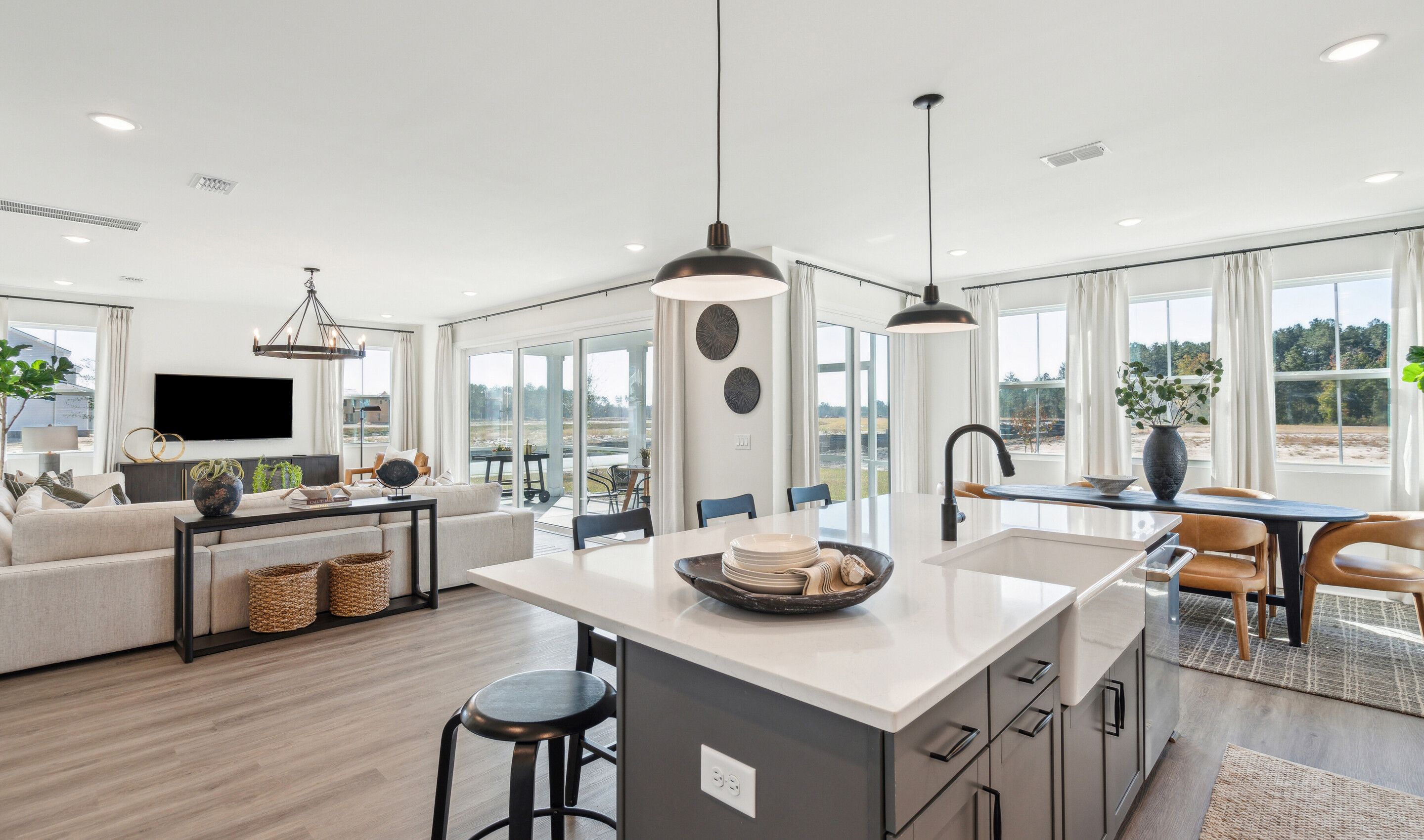 Kitchen with white apron-front sink