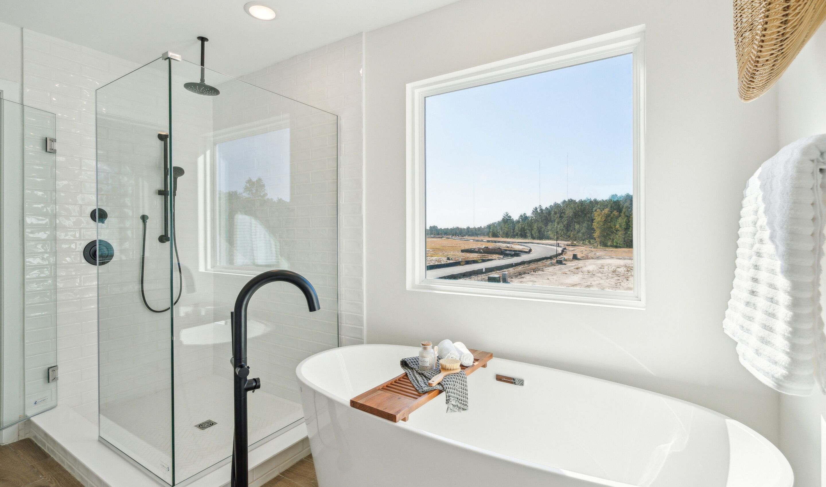 Primary bath with glass shower enclosure