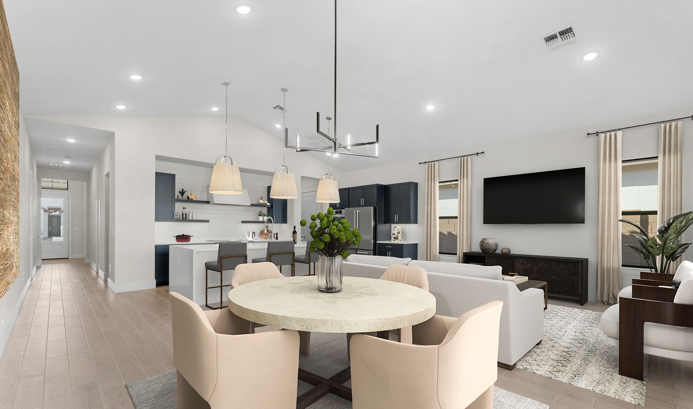 Open main living area with vaulted ceiling
