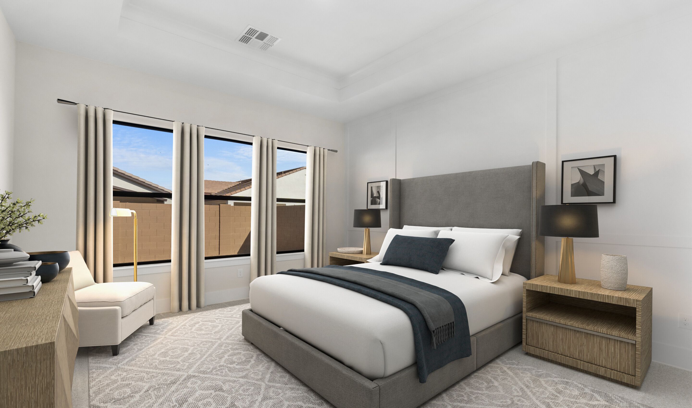 Primary suite with decorative feature wall