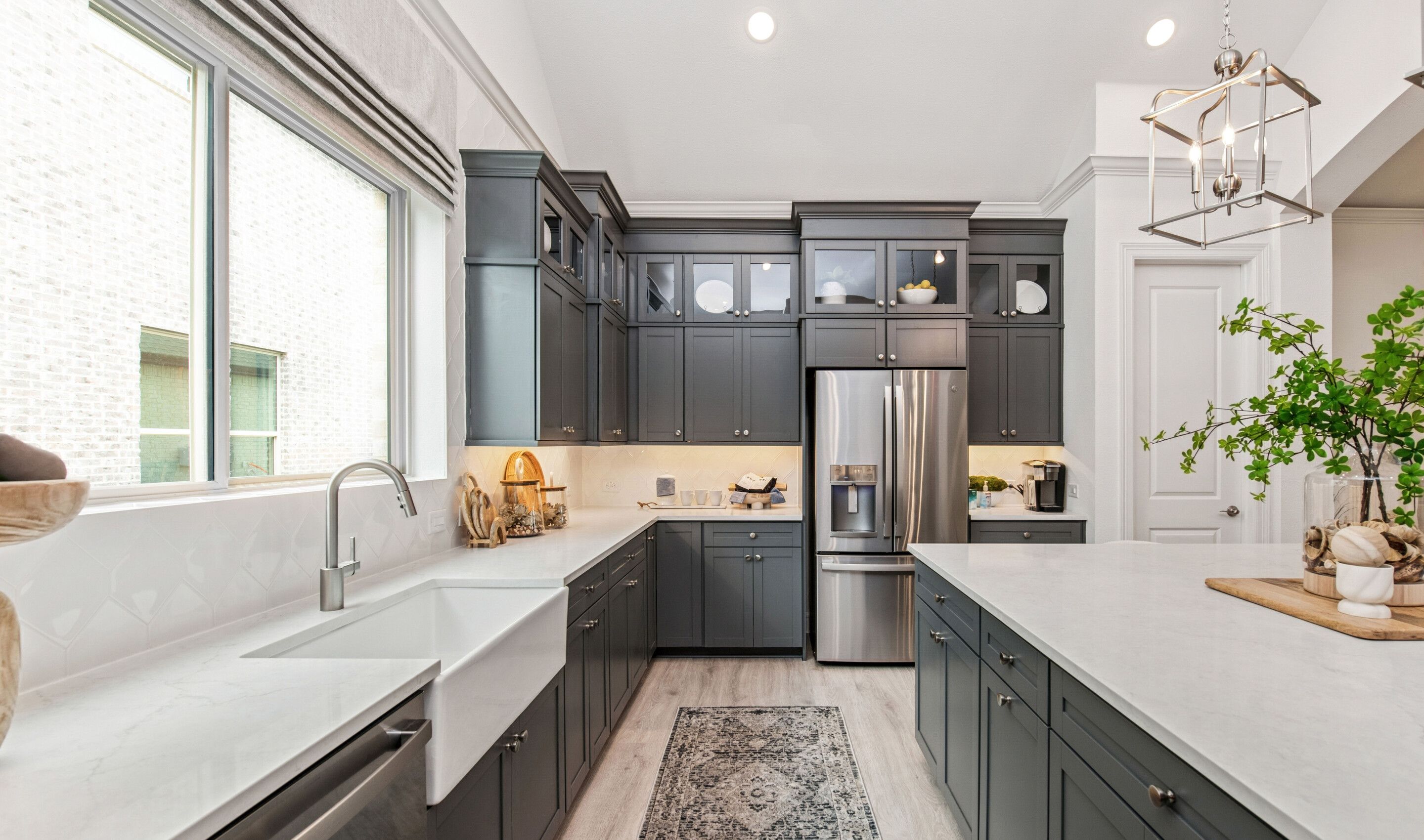 Kitchen with white apron-front sink