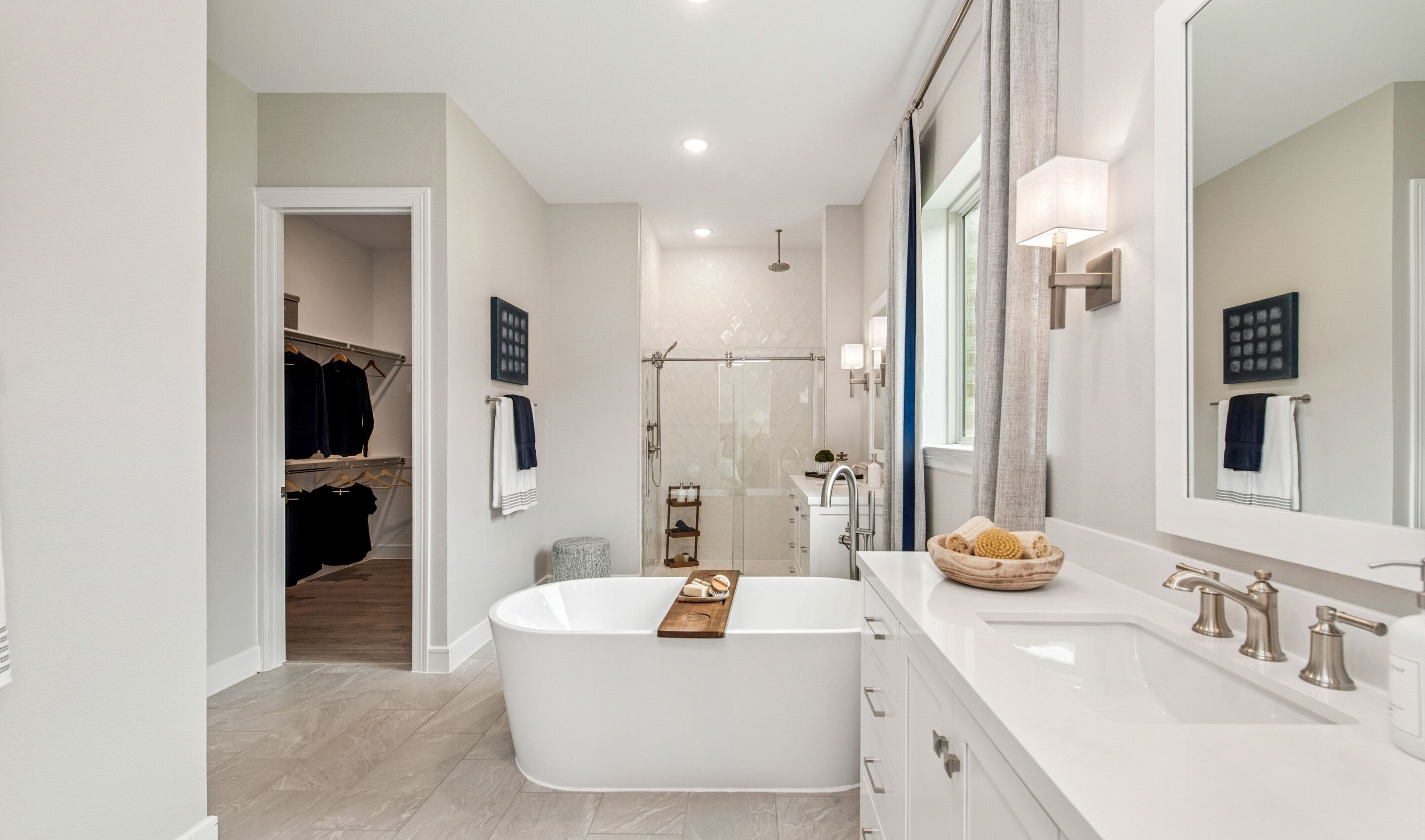 Primary bath with brushed nickel accents