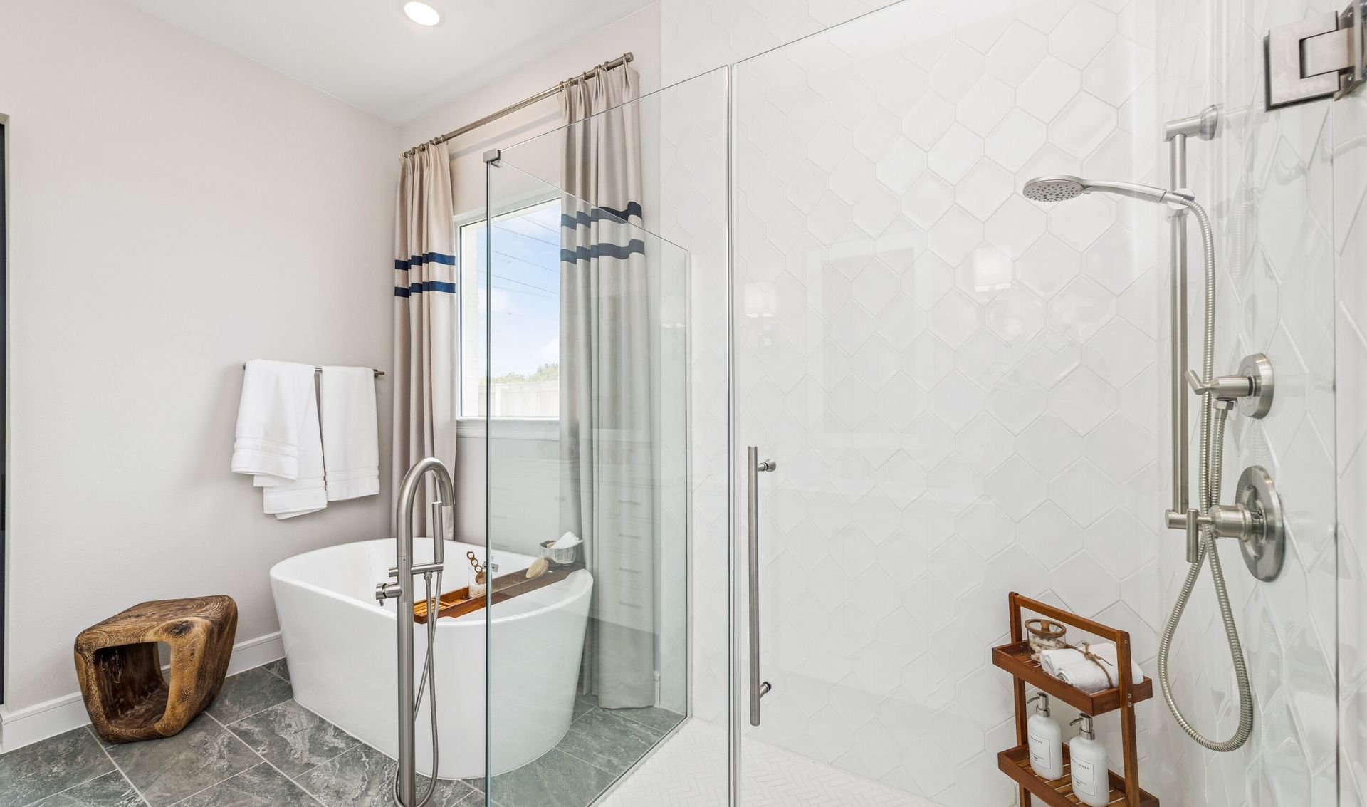 Primary bath with optional freestanding tub & glass shower enclosure