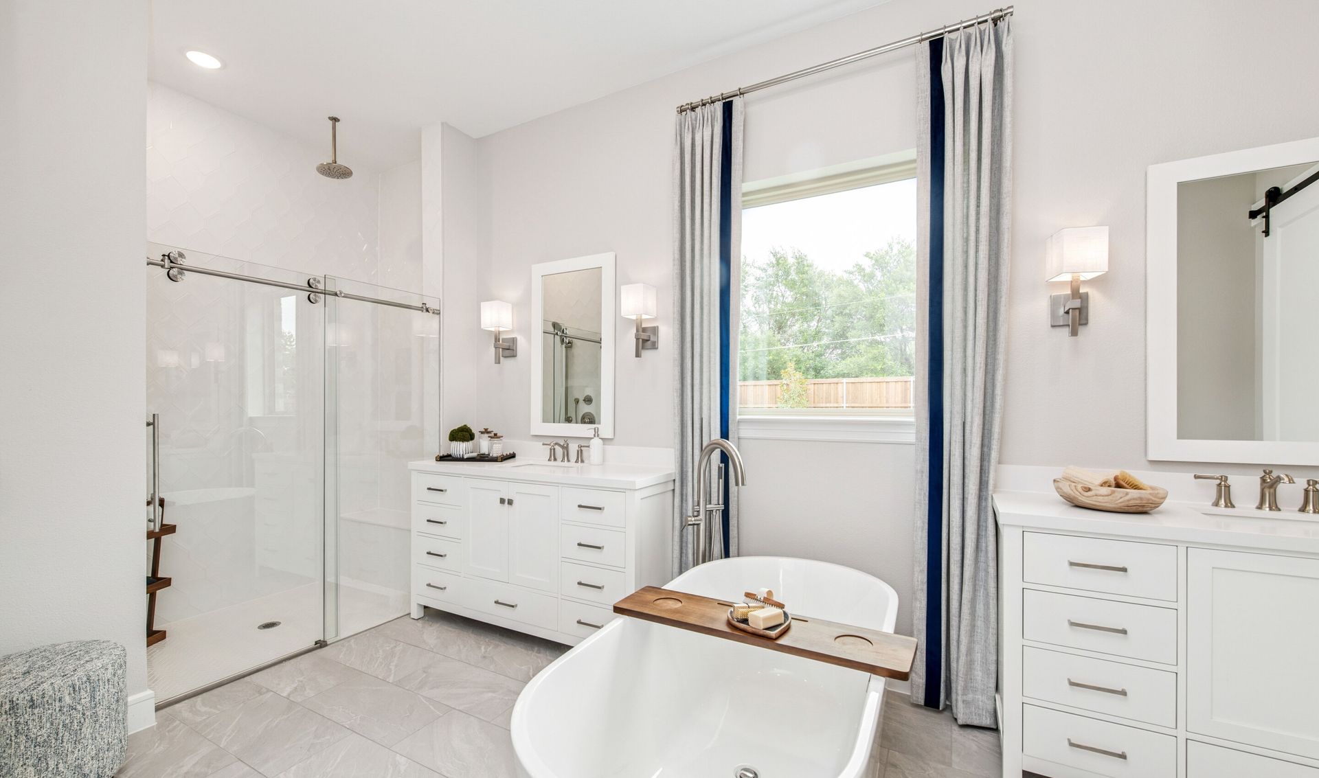 Primary bath with glass shower enclosure