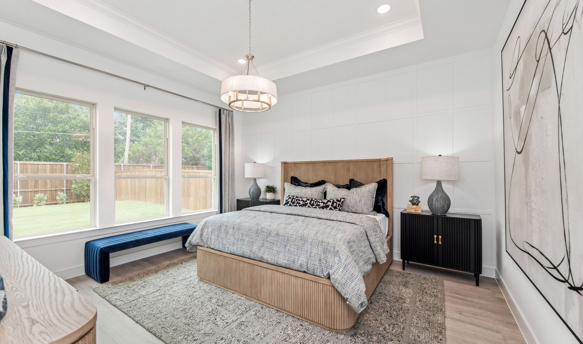 Primary suite with coffered ceiling