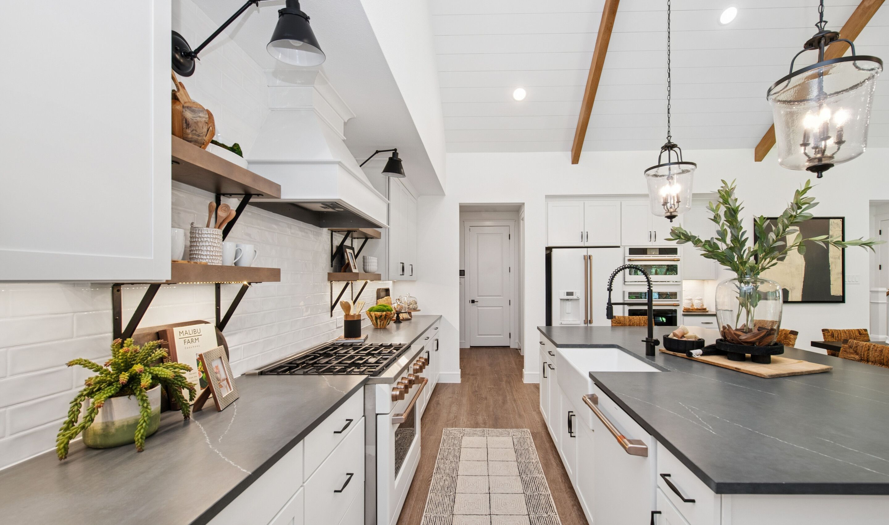 Kitchen with white apron-front sink