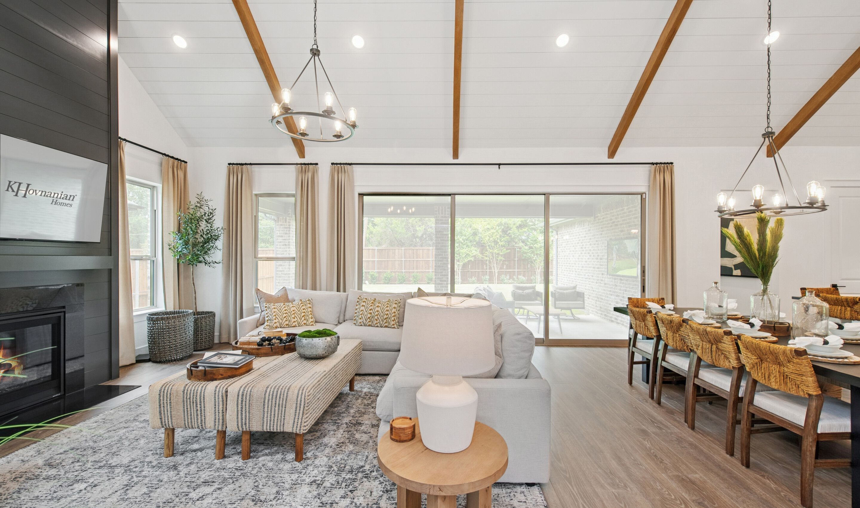 Great room with shiplap over the fireplace