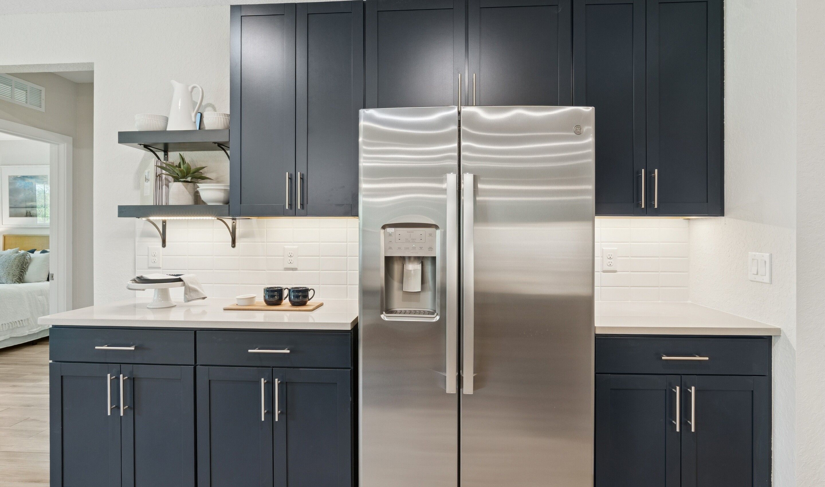 Kitchen with floating shelves