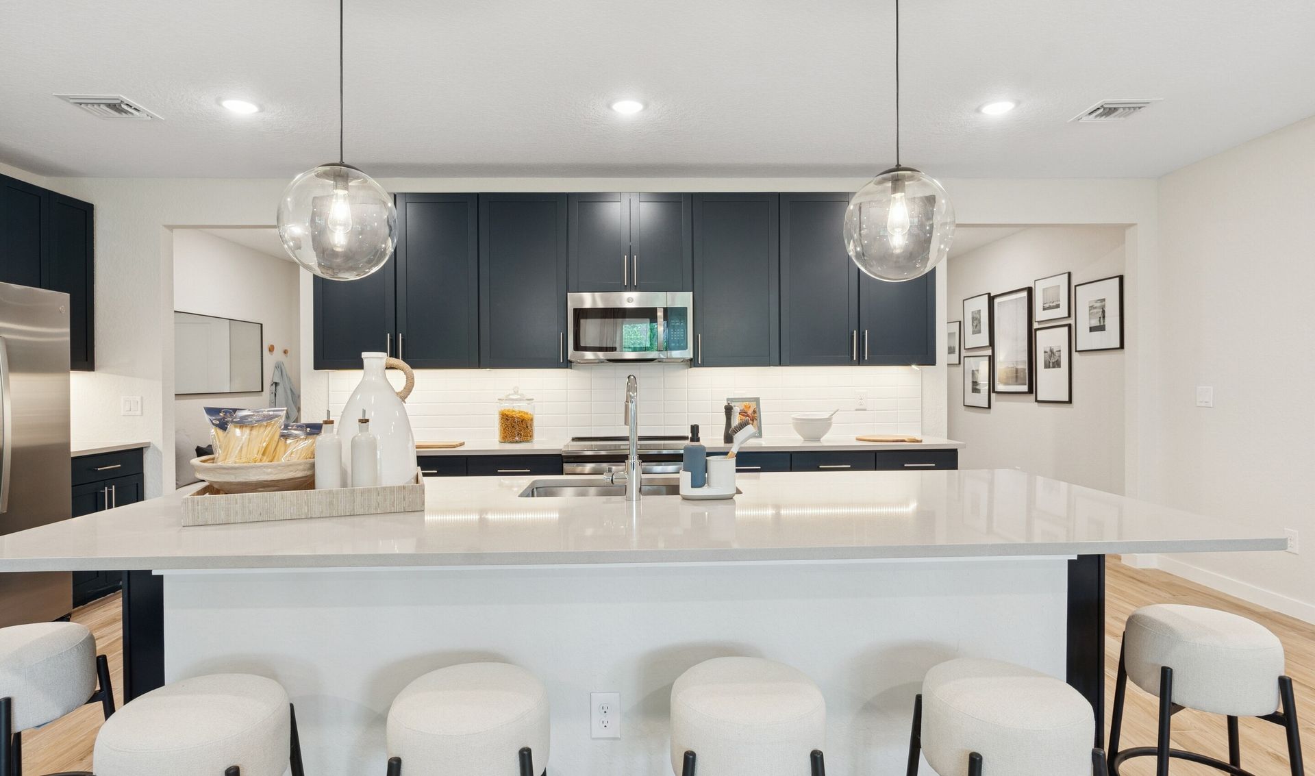 Island with pendant lighting