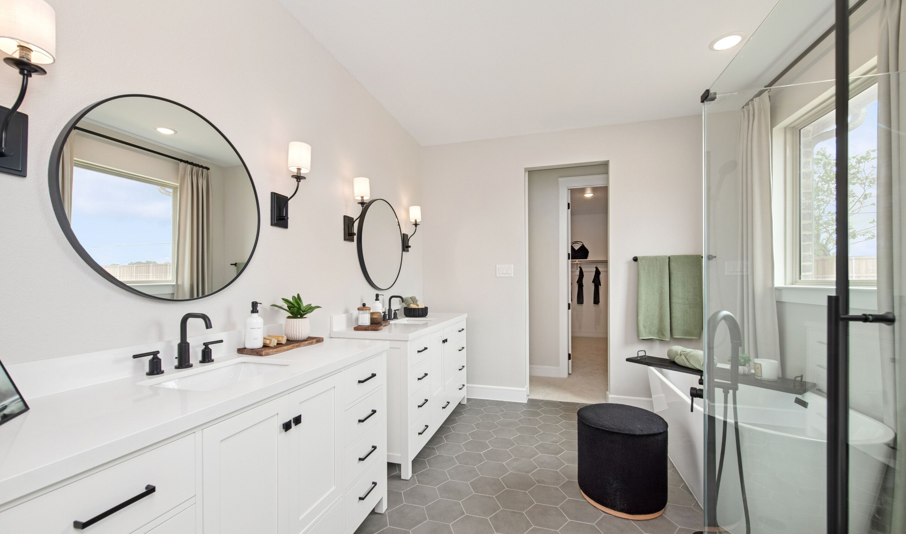 Primary bath with glass shower enclosure