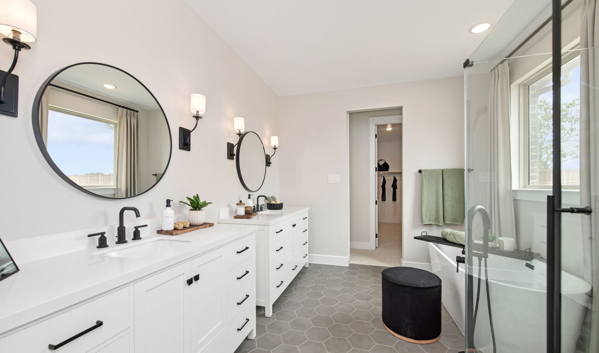 Primary bath with glass shower enclosure