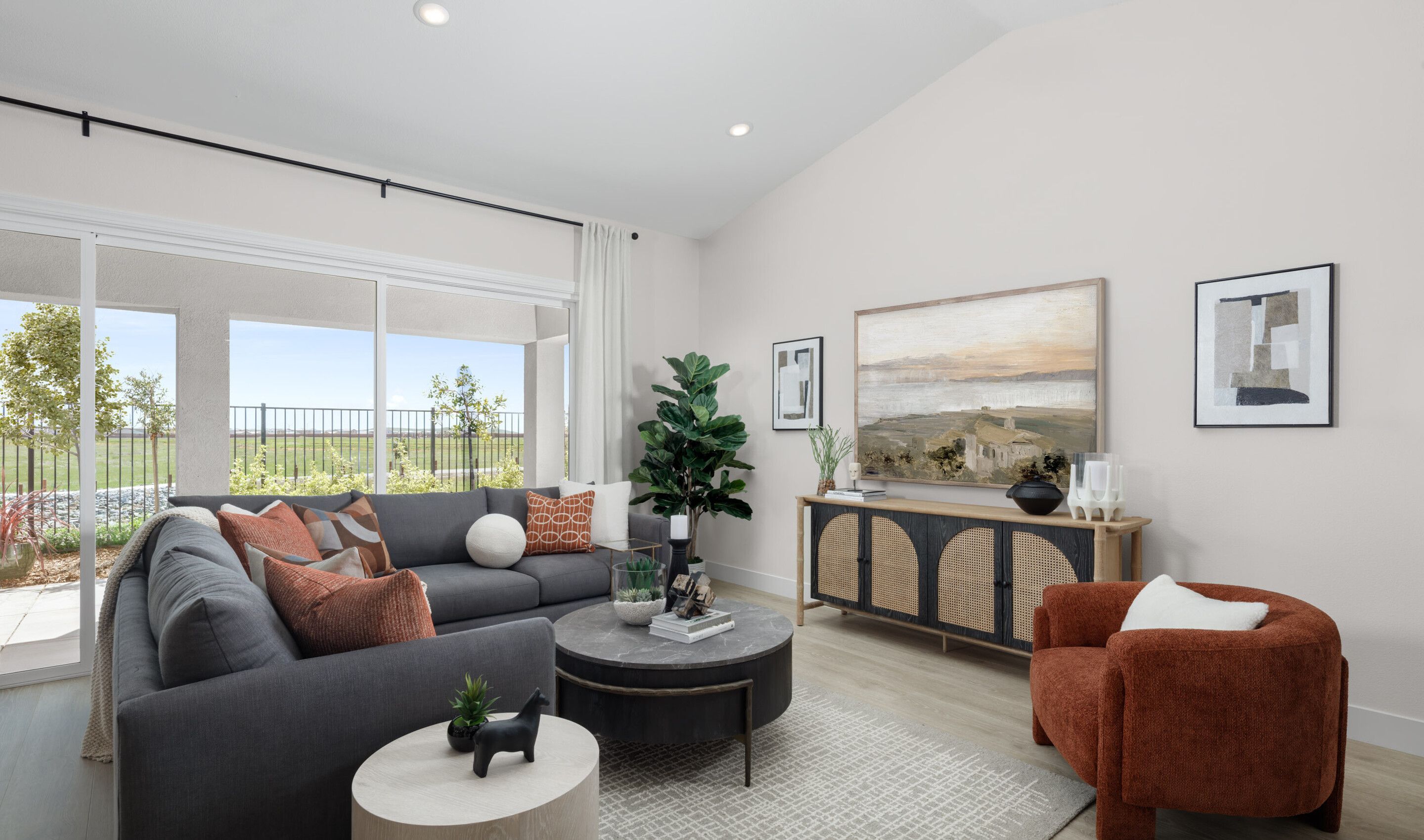 Great room with vaulted ceiling