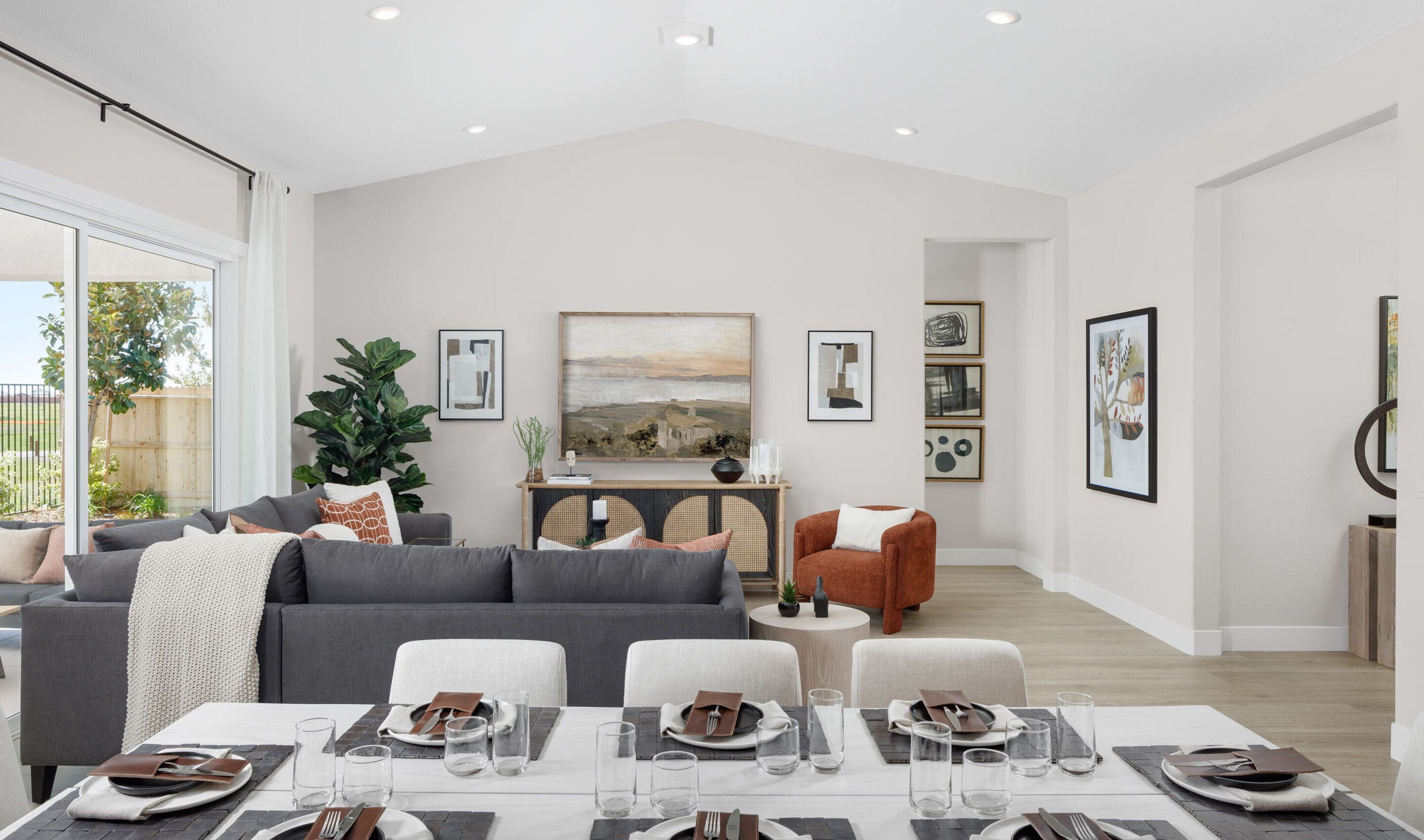 Dining area with vaulted ceiling