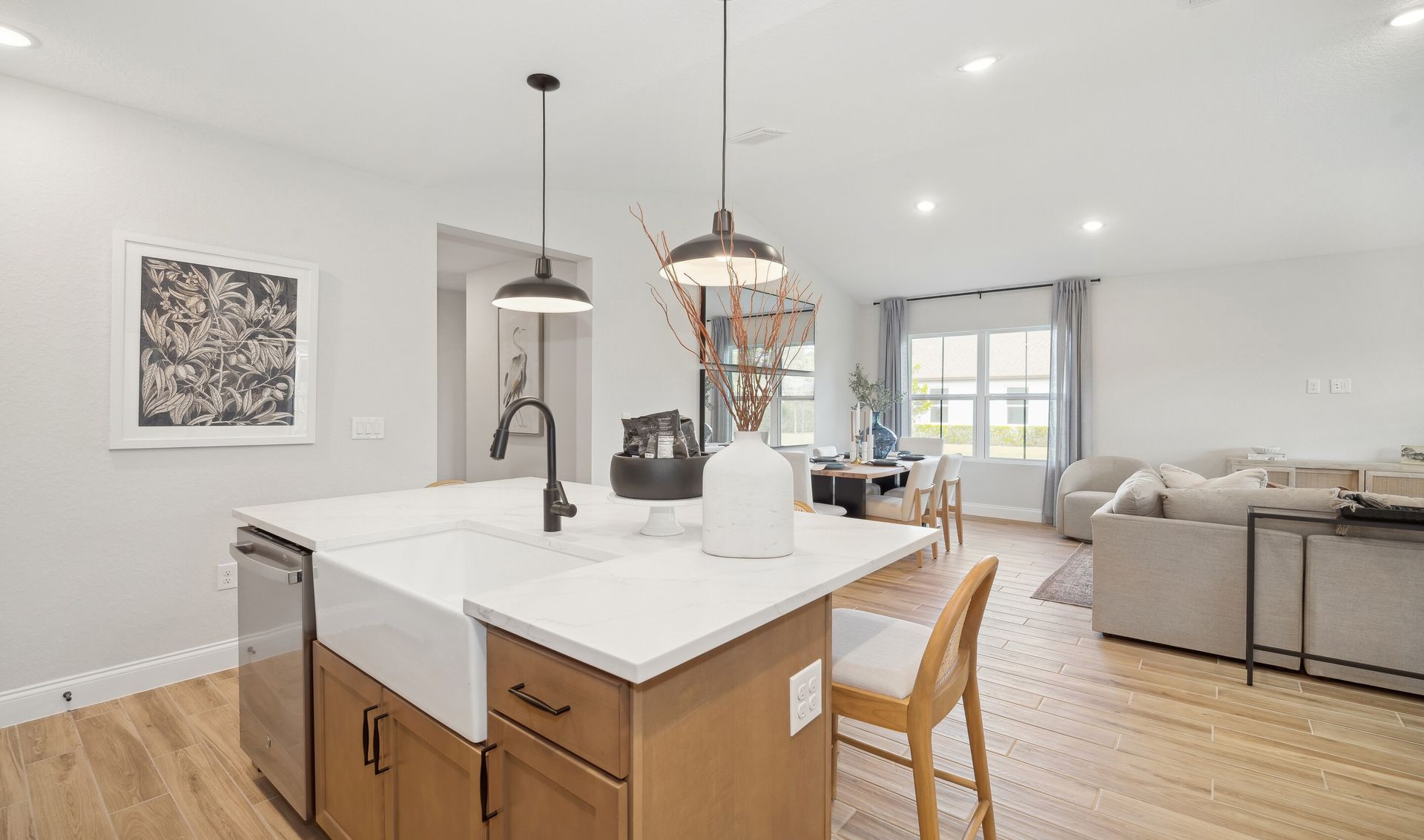 Island with pendant lighting