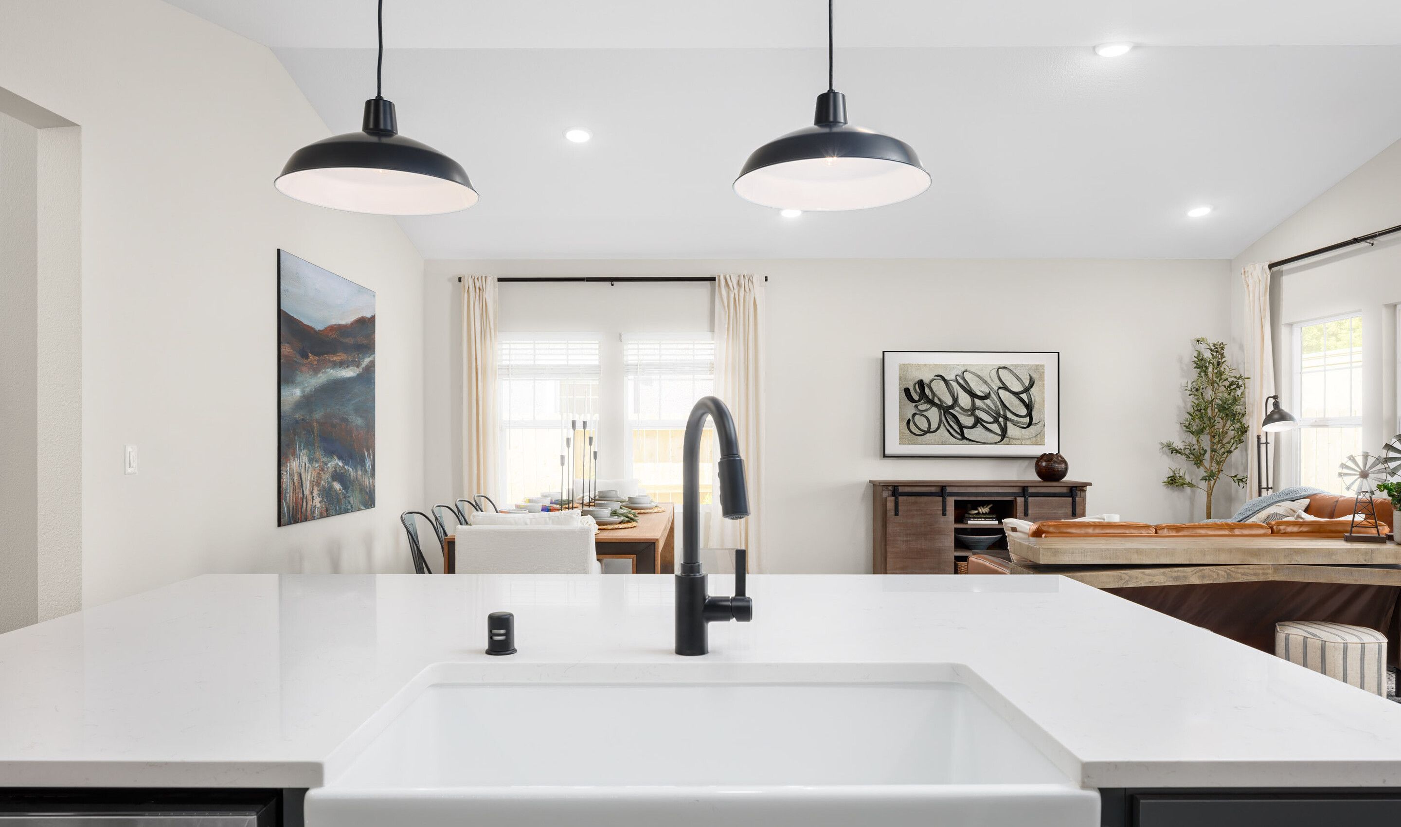 Kitchen with white apron-front sink