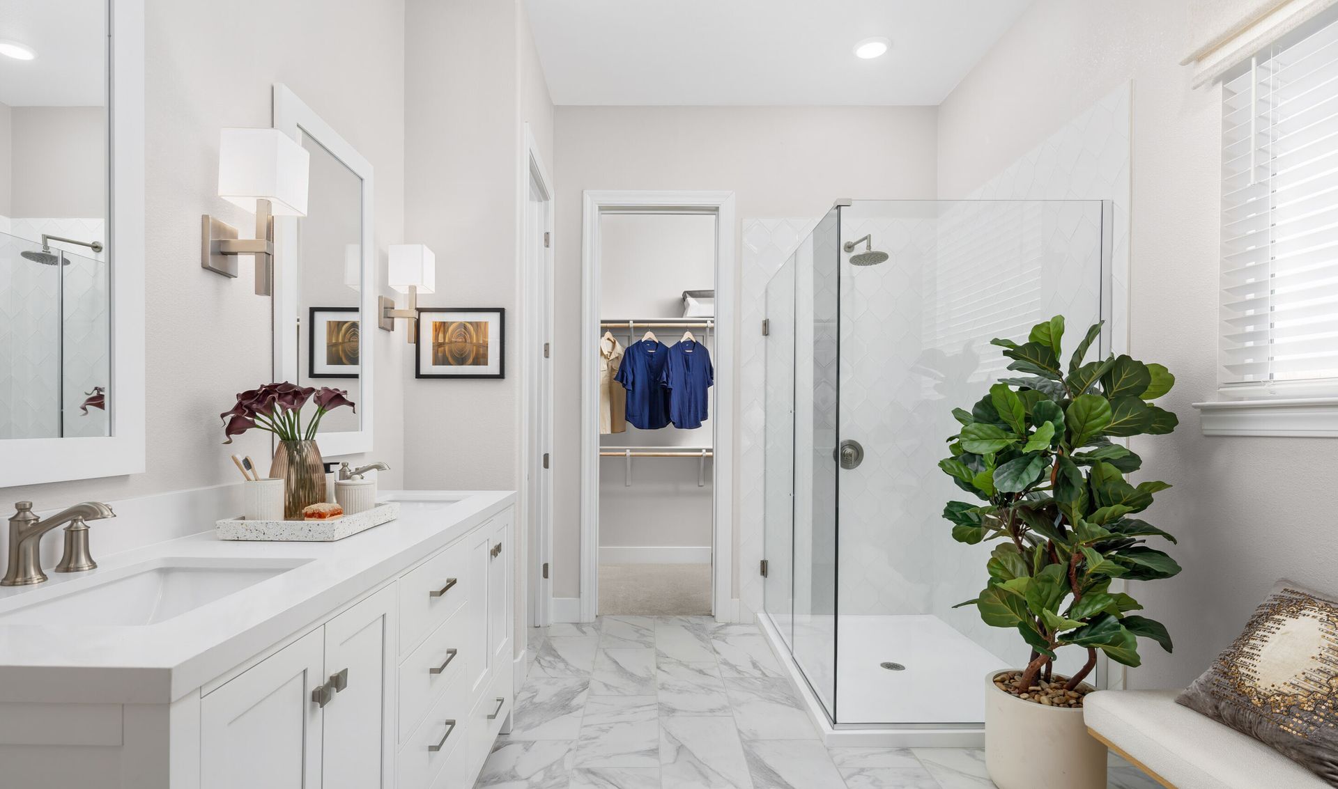 Primary bath with glass shower enclosure