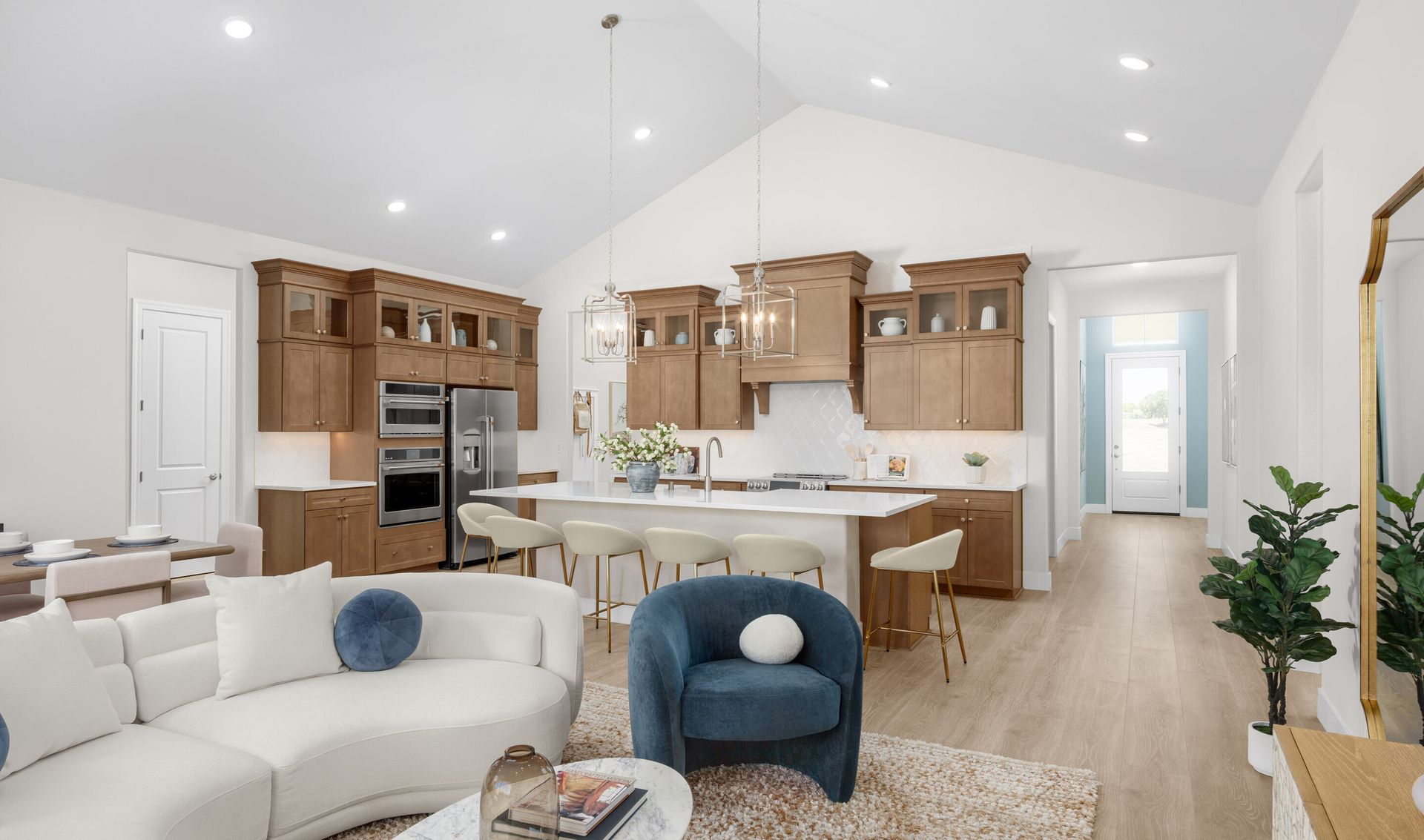 Vaulted ceiling in great room and kitchen