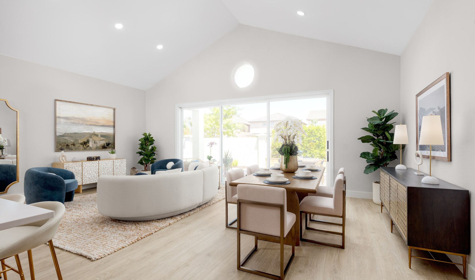 Dining area with vaulted ceiling