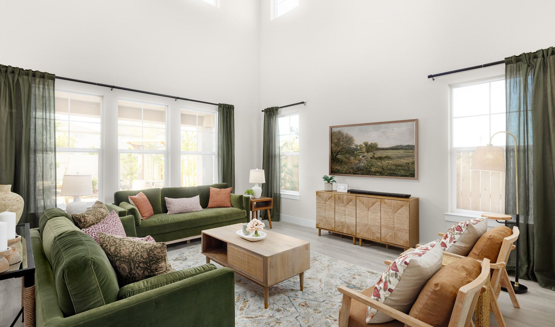 Two-story great room with natural light