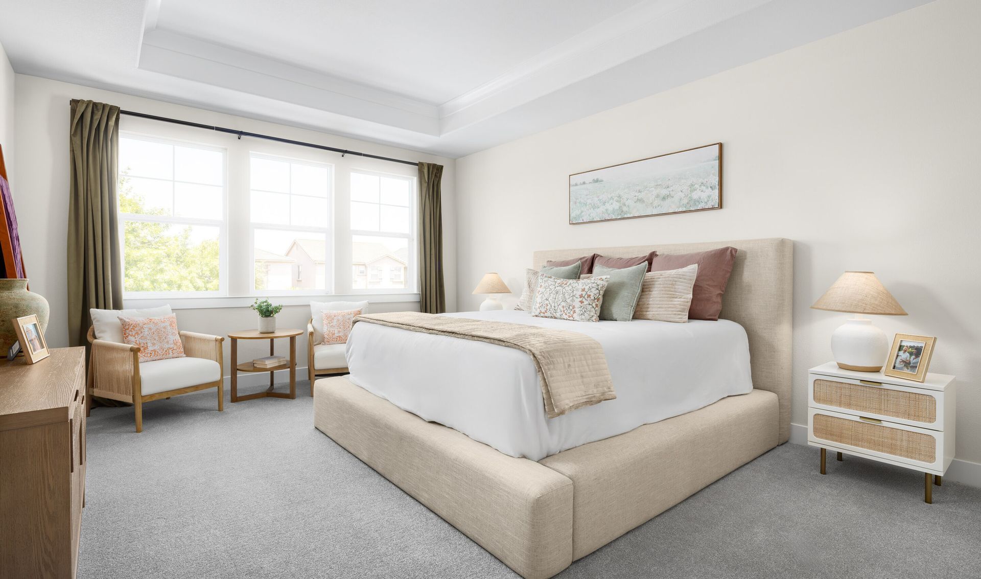 Primary suite with plush carpeting