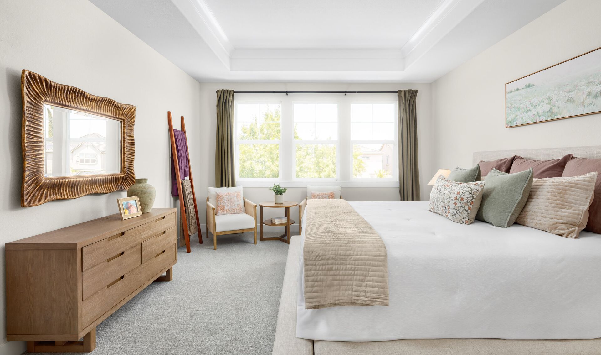 Primary suite with coffered ceiling