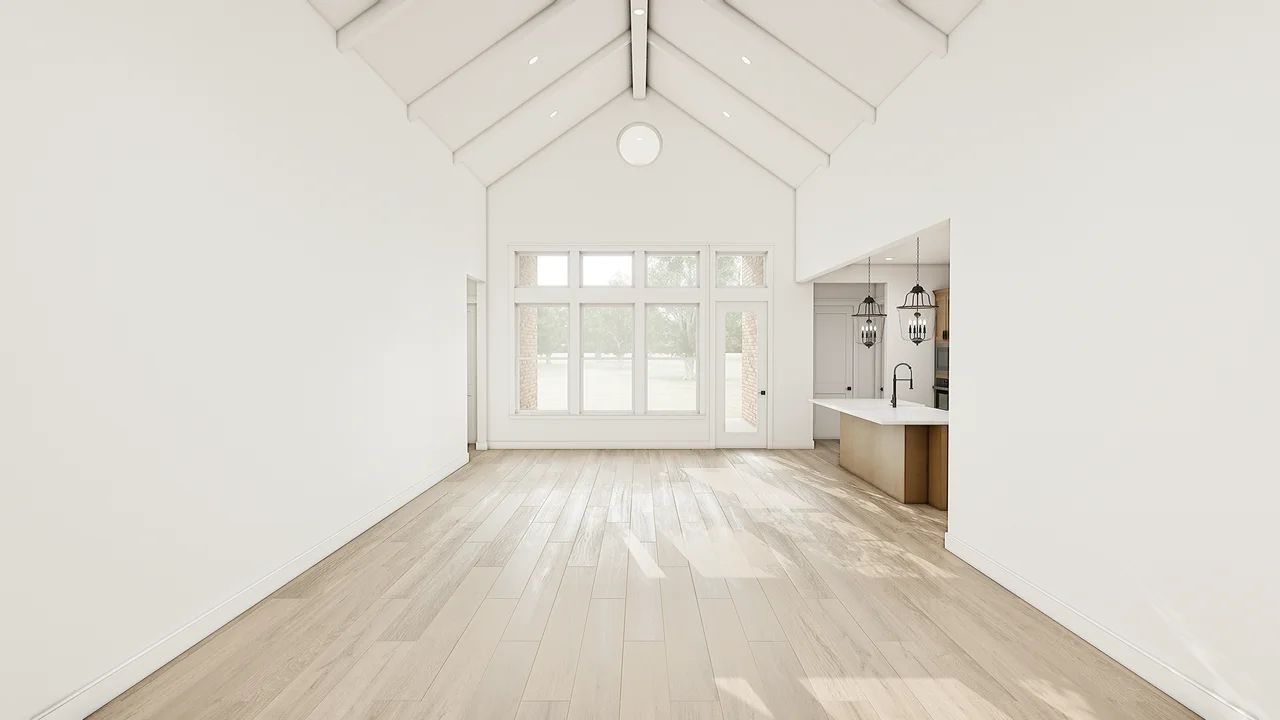 Great Room with Painted Ceiling Beams