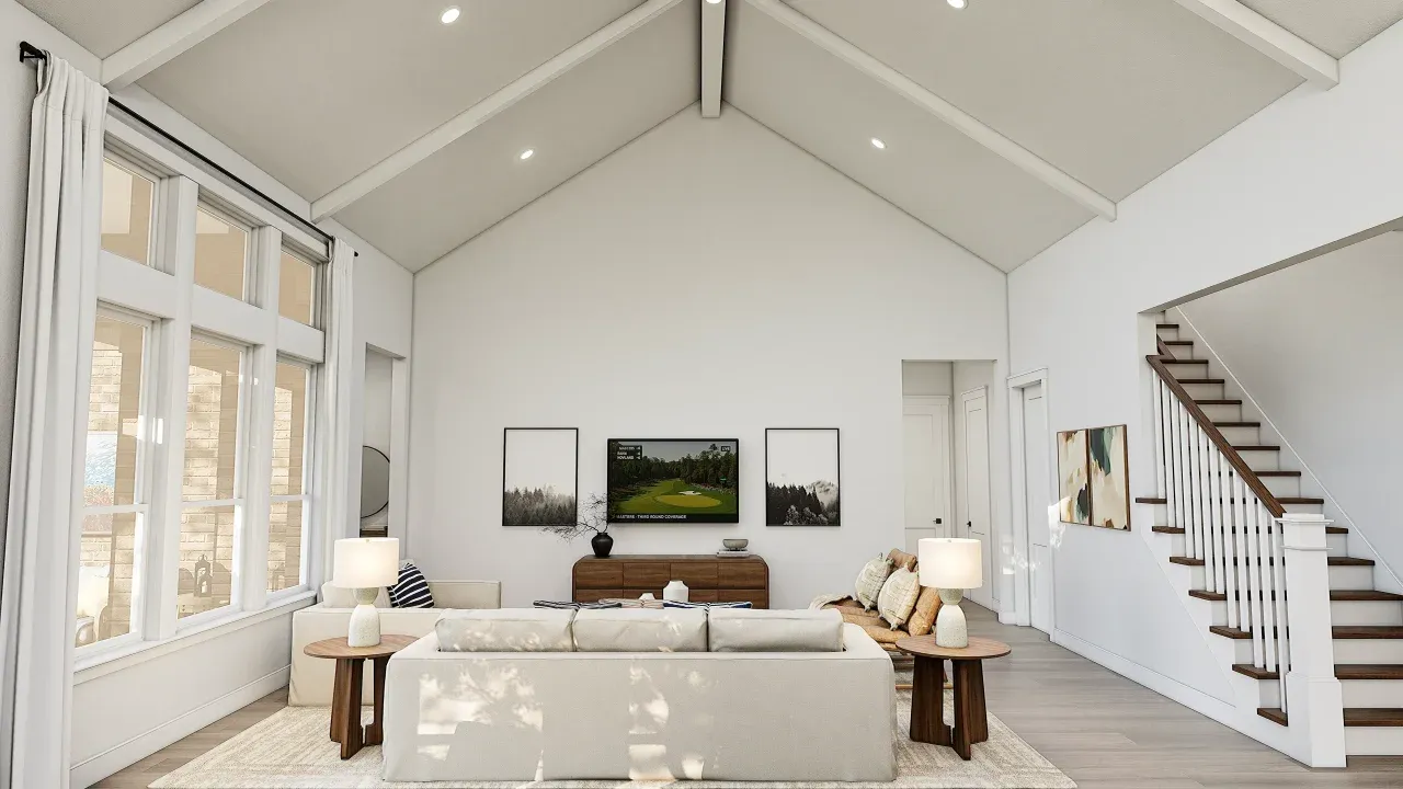 Great Room with Painted Ceiling Beams