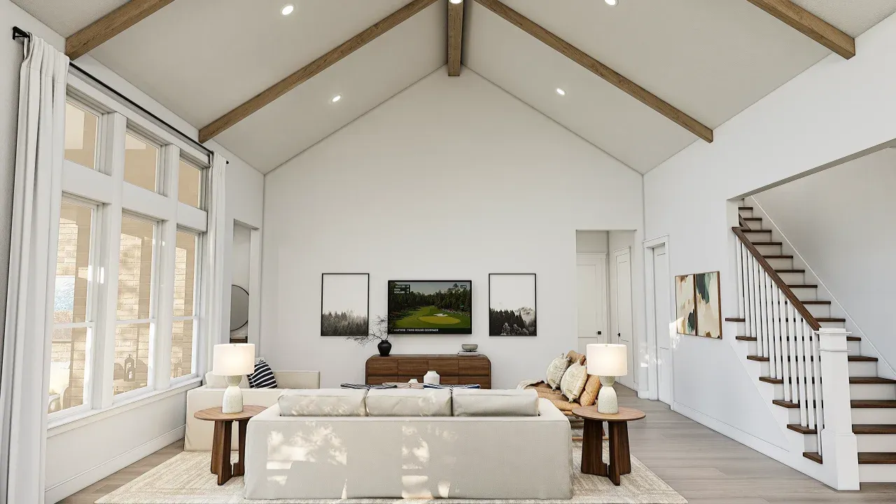 Great Room with Stained Ceiling Beams