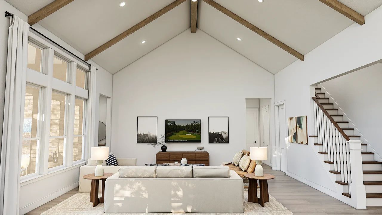 Great Room with Stained Ceiling Beams