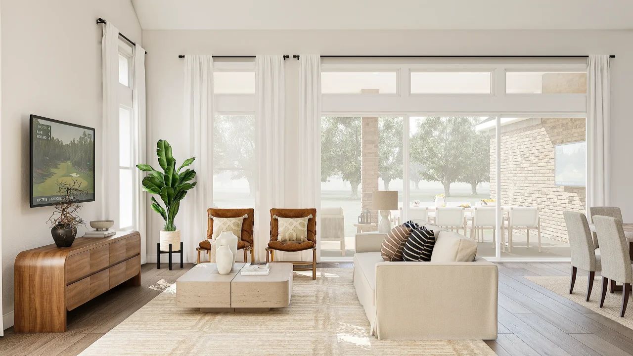 Great room with multi-slider door