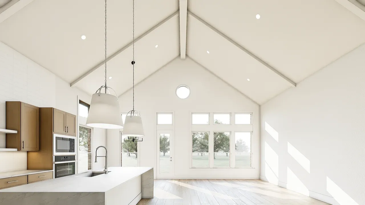 Great Room with White-Painted Beams