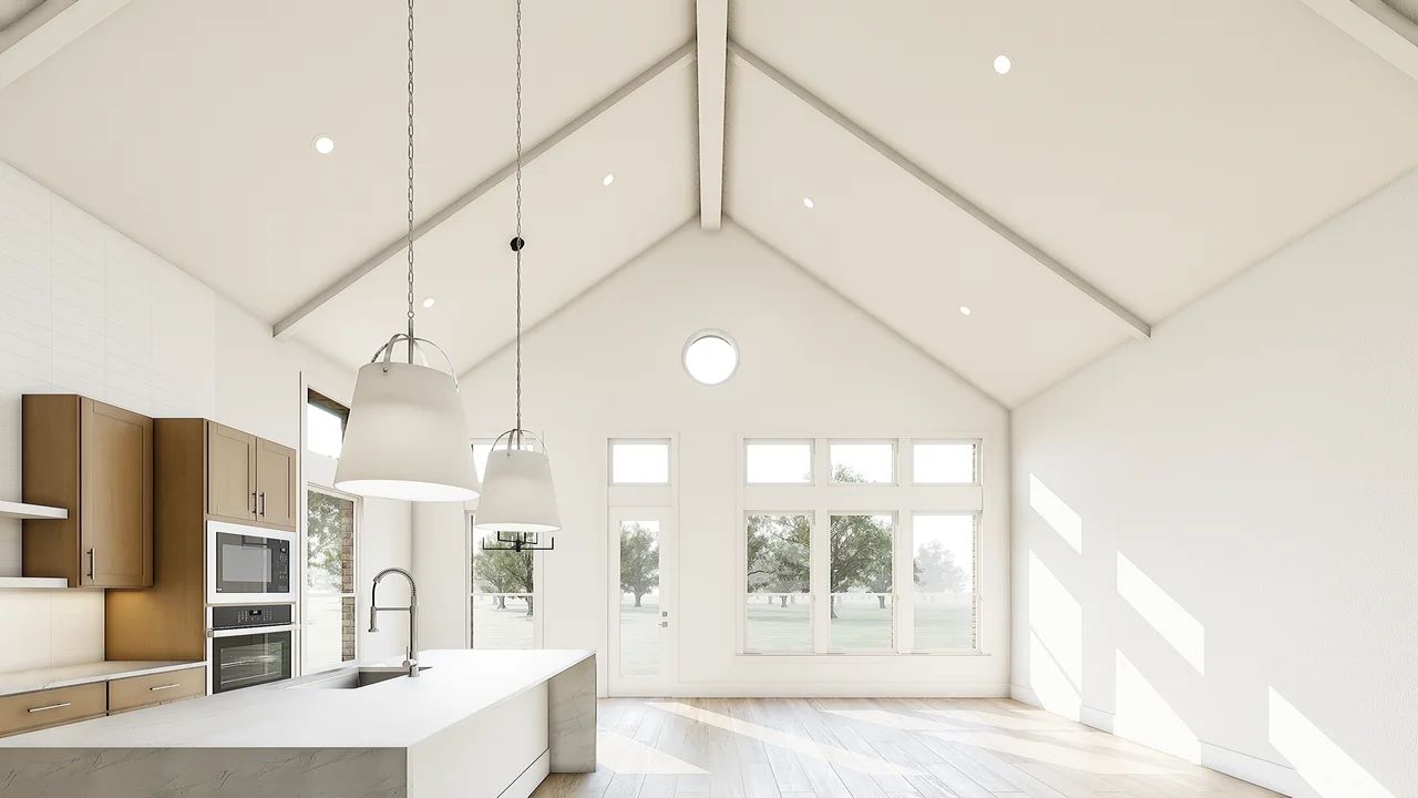 Great Room with White-Painted Beams