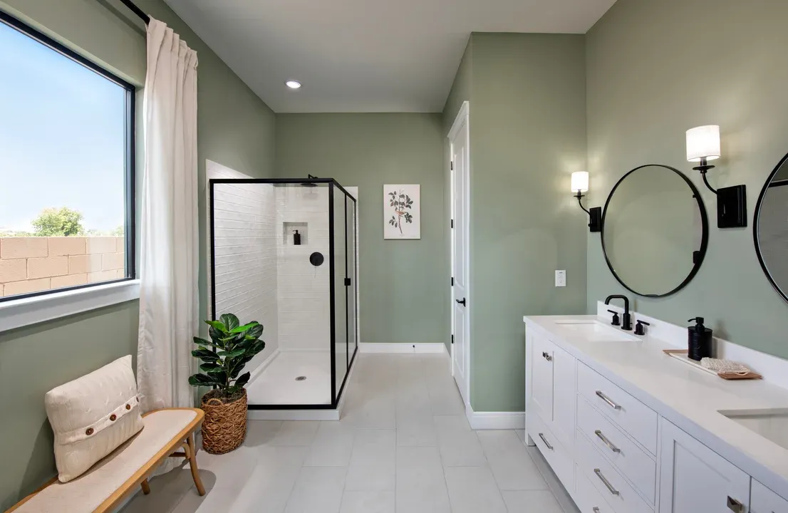 Primary bath with matte black fixtures