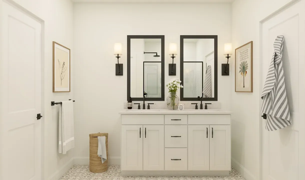 Primary bath with matte black finishes
