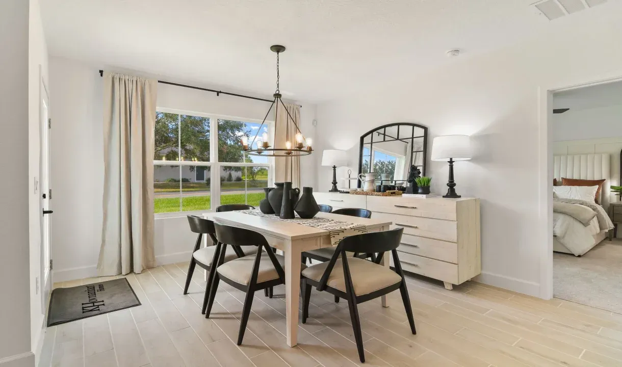 Dining area with chandelier