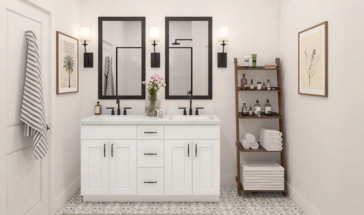 Primary bath with matte black fixtures