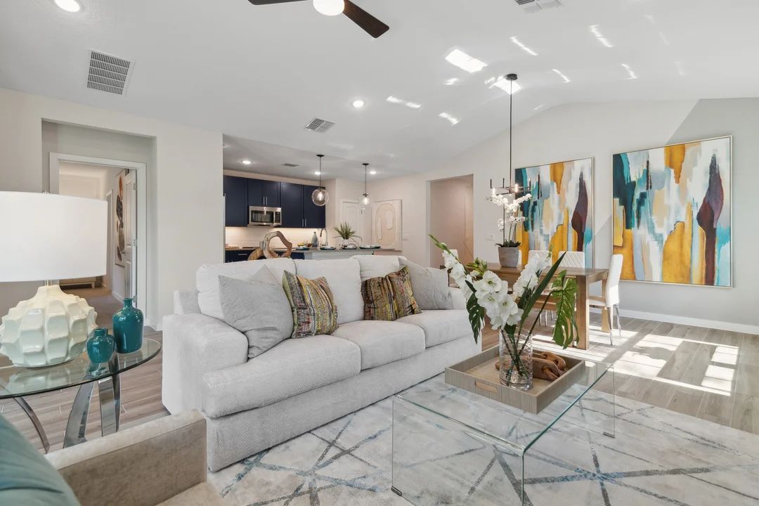 Great room with vaulted ceiling